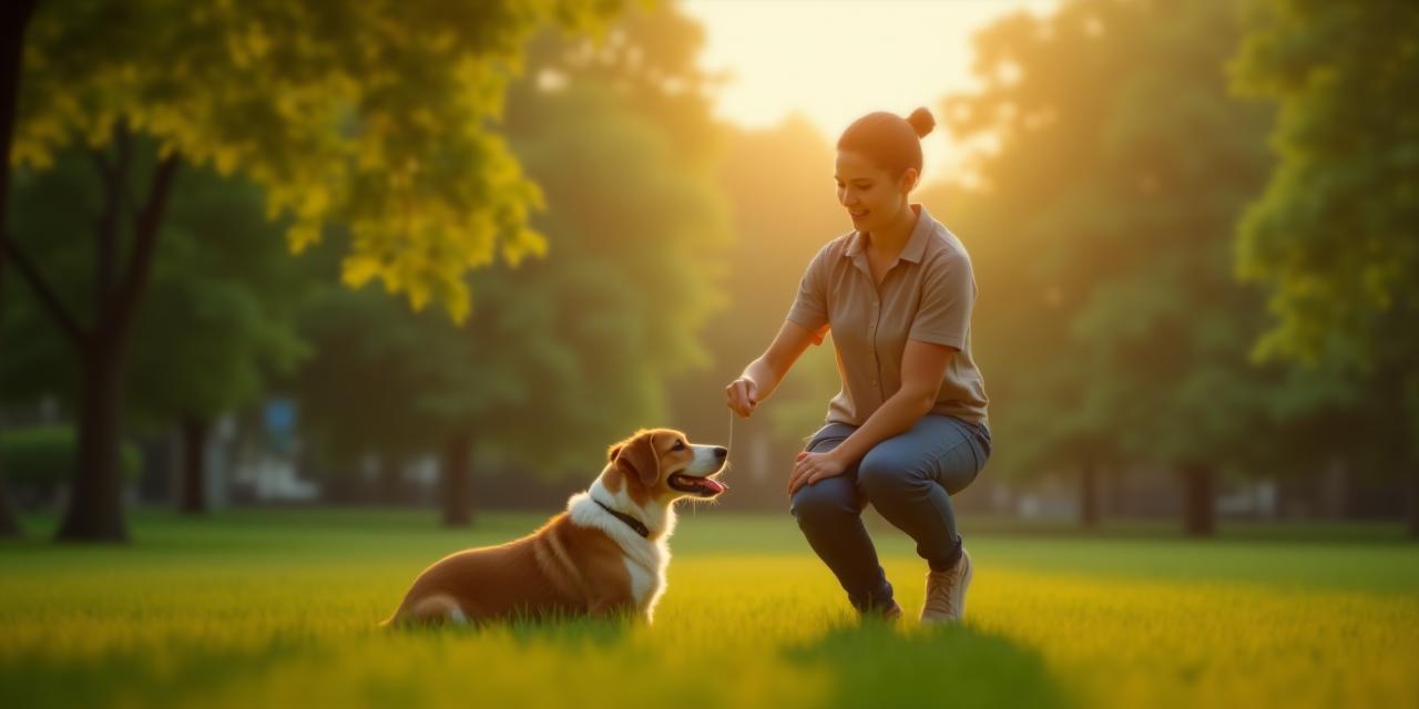 Chien et éducateur dans un parc de Paris