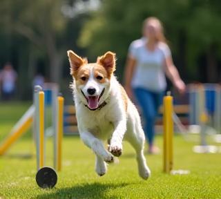 Chien franchissant une haie d’agility