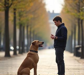 Chien exécutant un ordre avec son maître